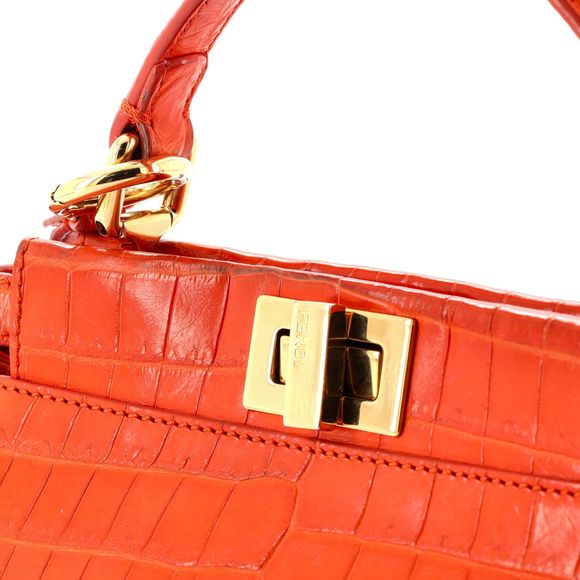 Good Fendi Peekaboo Bag Crocodile Mini Orange - Picture 8 of 9